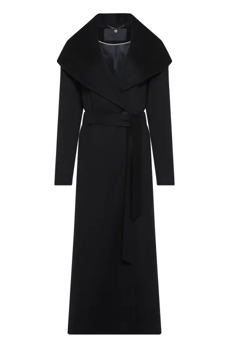 Černý kašmírový plášť s kapucí