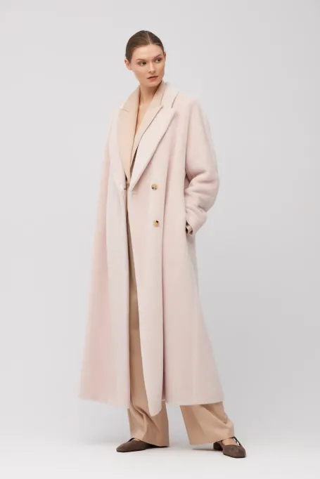 Dwurzędowy prosty płaszcz z baby suri alpaki