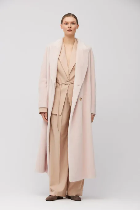 Dwurzędowy prosty płaszcz z baby suri alpaki