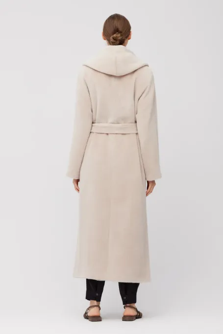 Maxi kabát z baby suri alpaky s kapucí