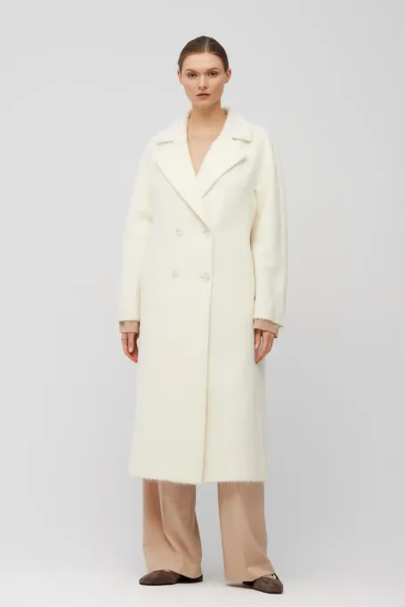 Bílý kabát z vlny alpaky a hedvábí