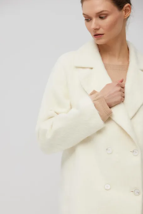 Bílý kabát z vlny alpaky a hedvábí