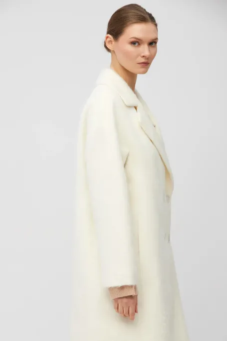 Bílý kabát z vlny alpaky a hedvábí