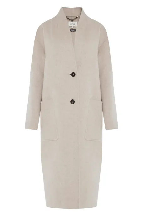 Béžový kabát z vlny a hedvábí doubleface