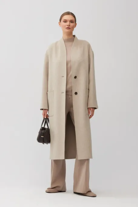 Béžový kabát z vlny a hedvábí doubleface
