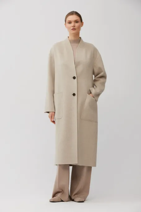 Béžový kabát z vlny a hedvábí doubleface