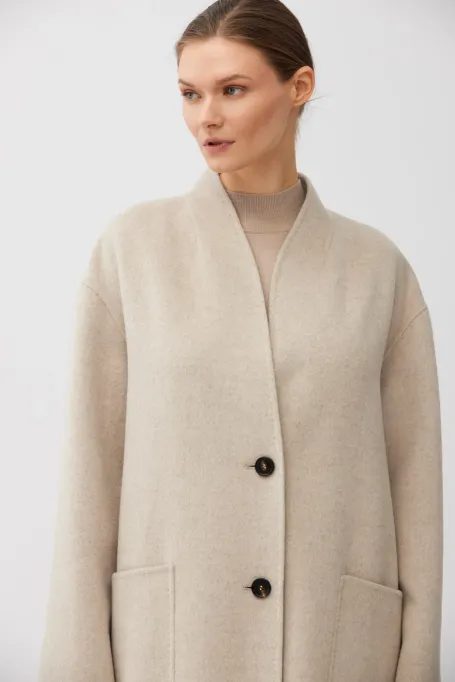 Béžový kabát z vlny a hedvábí doubleface