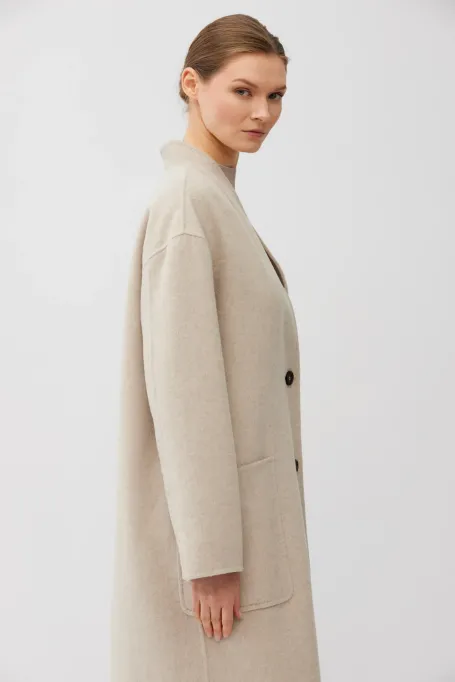Béžový kabát z vlny a hedvábí doubleface