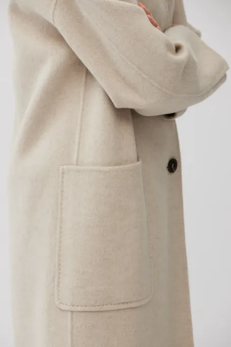 Béžový kabát z vlny a hedvábí doubleface