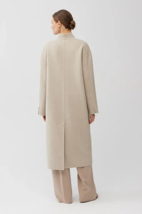 Béžový kabát z vlny a hedvábí doubleface