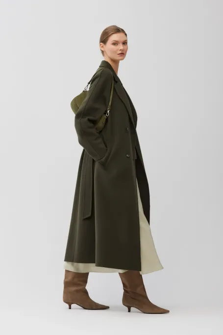 Tmavozelený kabát z hedvábí doubleface