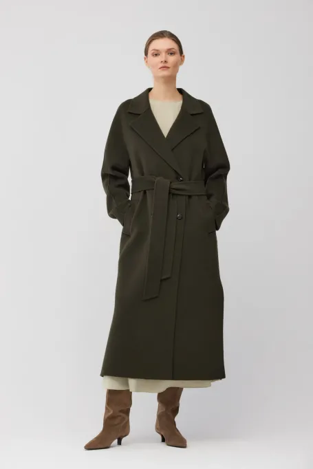 Tmavozelený kabát z hedvábí doubleface