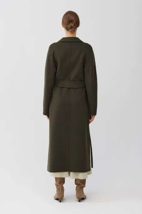 Tmavozelený kabát z hedvábí doubleface