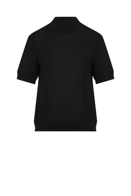 Černý polo rolák s krátkým rukávem z merino vlny