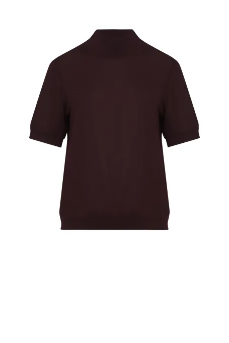 Třešňový polo golf s krátkým rukávem z merino vlny