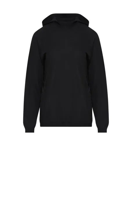 Černá mikina s kapucí z merino vlny
