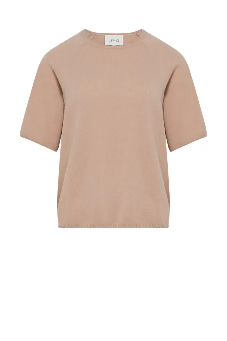 Růžová blůza s krátkým rukávem z merino vlny a kašmíru