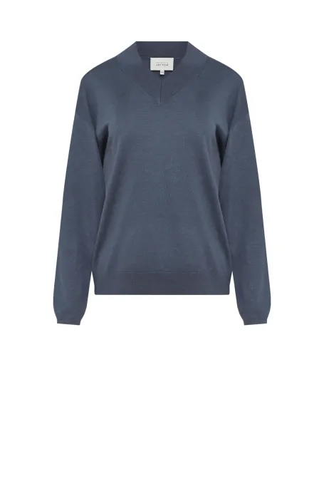 Šedá halenka z merino vlny s výstřihem do V