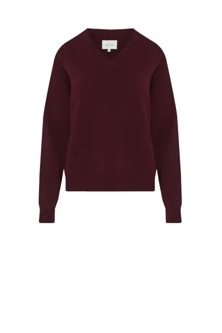 Volný třešňový svetr s kašmírem a merino vlnou