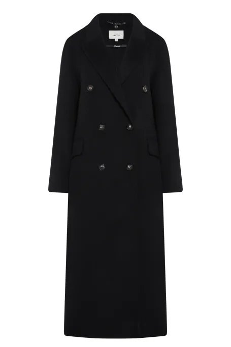 Černý dlouhý kabát z kašmíru doubleface