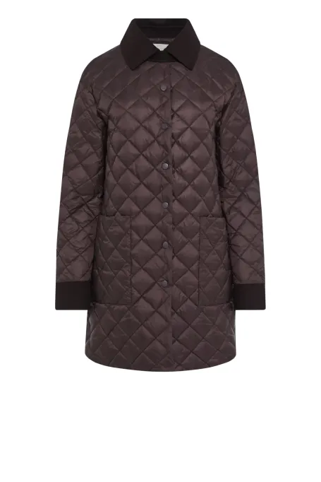 Hnědá prošívaná péřová bunda s límečkem