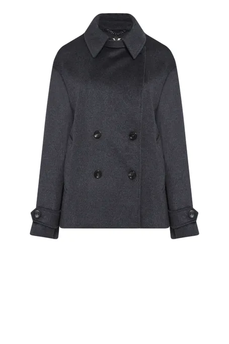 Tmavě šedý dvouřadý kabát z vlny