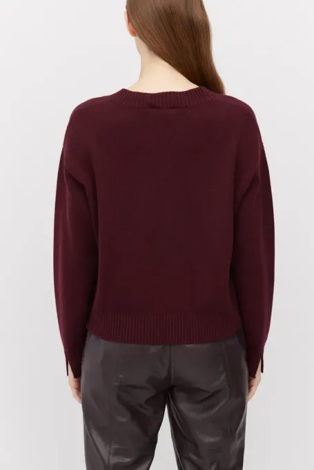 Volný třešňový svetr s kašmírem a merino vlnou