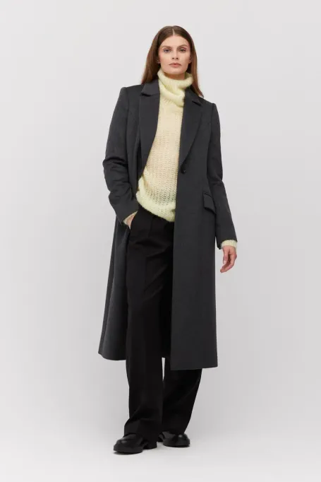 Tmavě šedý midi kabát z vlny