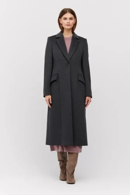 Tmavě šedý midi kabát z vlny