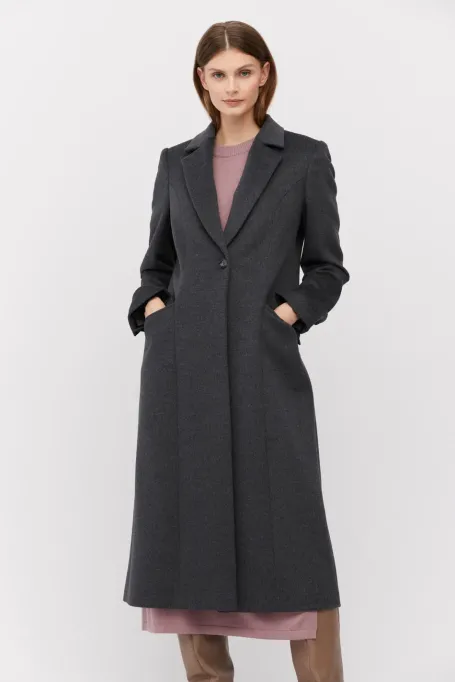 Tmavě šedý midi kabát z vlny