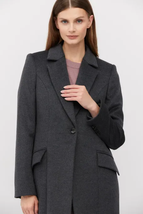 Tmavě šedý midi kabát z vlny