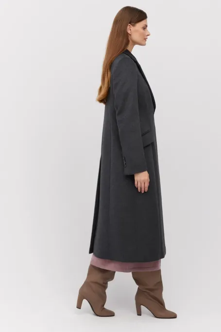 Tmavě šedý midi kabát z vlny