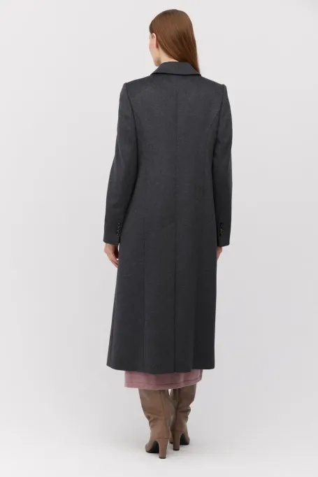 Tmavě šedý midi kabát z vlny
