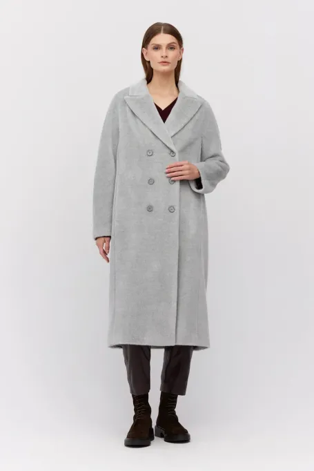 Dlouhý šedý kabát z baby suri alpaky