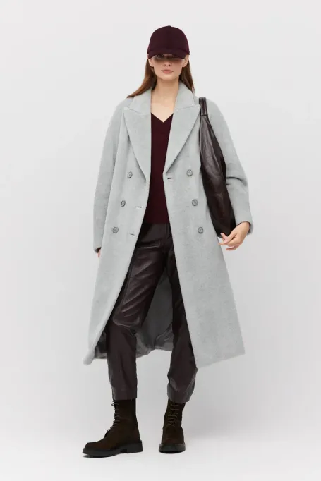 Dlouhý šedý kabát z baby suri alpaky