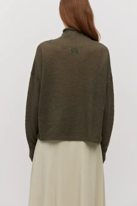 Zelený volný rolák s vlnou alpaky