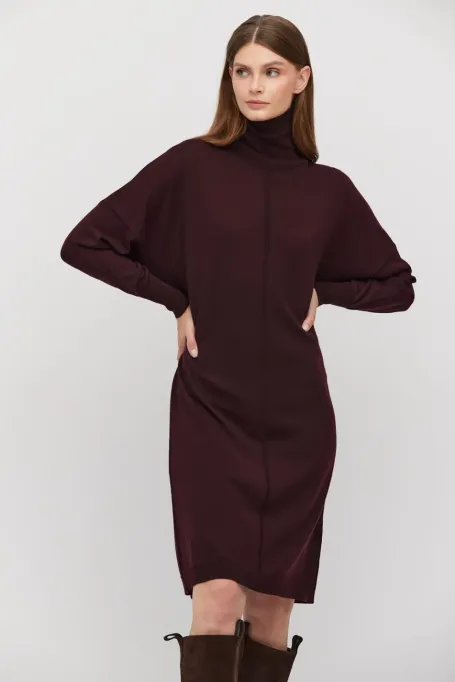 Lilacová šaty s rolákem z merino vlny