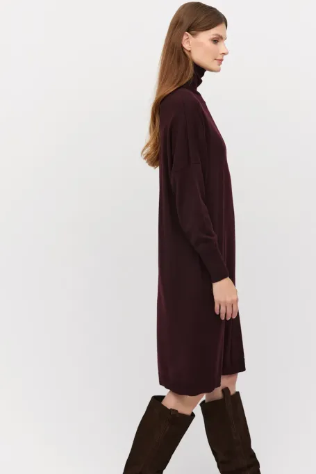 Lilacová šaty s rolákem z merino vlny