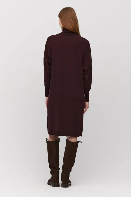 Lilacová šaty s rolákem z merino vlny