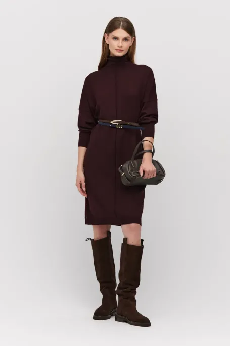 Lilacová šaty s rolákem z merino vlny