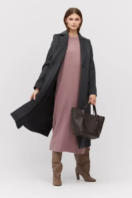 Jasně fialová midi šaty z merino vlny