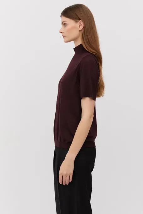 Třešňový polo golf s krátkým rukávem z merino vlny