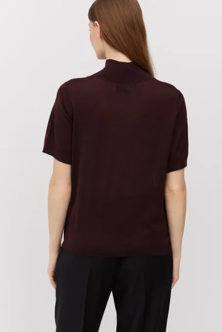 Třešňový polo golf s krátkým rukávem z merino vlny