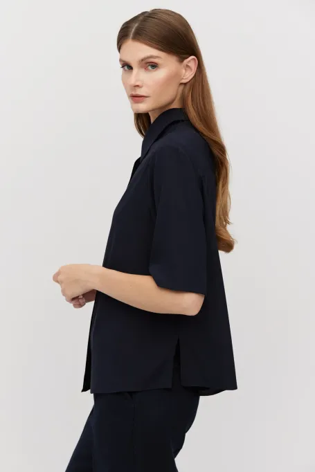 Granátová hedvábná košile s krátkým rukávem