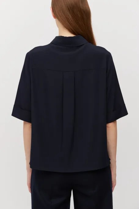 Granátová hedvábná košile s krátkým rukávem