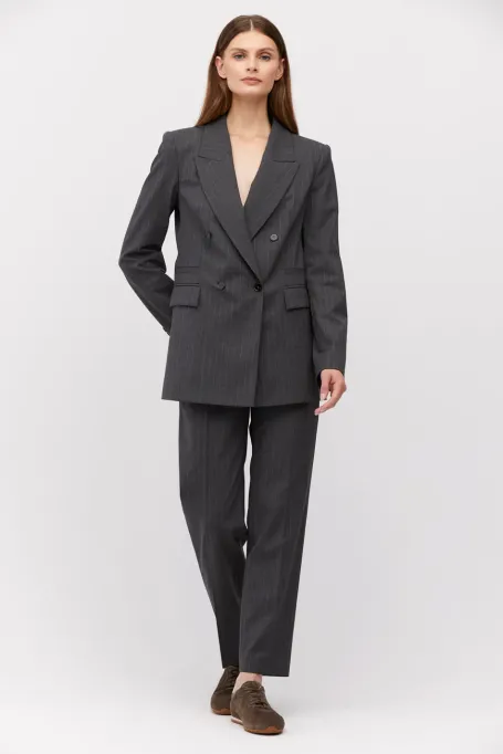 Šedý vlněný pruhovaný sako k obleku
