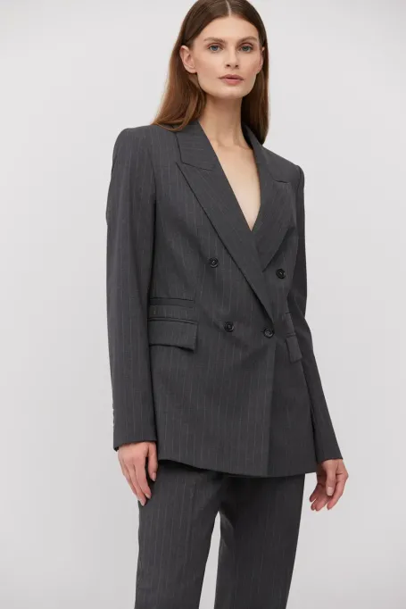 Šedý vlněný pruhovaný sako k obleku