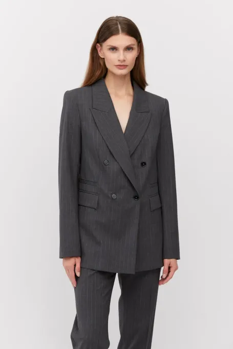 Šedý vlněný pruhovaný sako k obleku