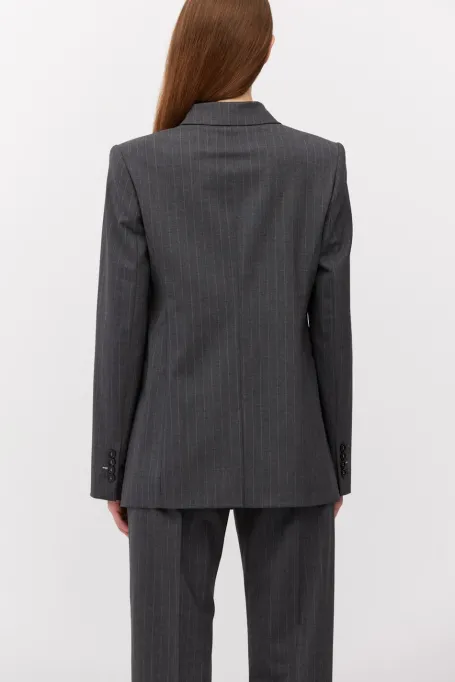 Šedý vlněný pruhovaný sako k obleku