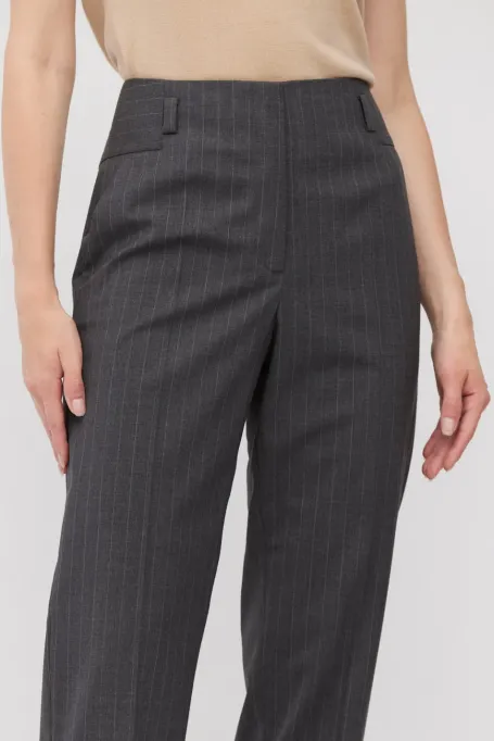 Šedé vlněné pruhované kalhoty k obleku